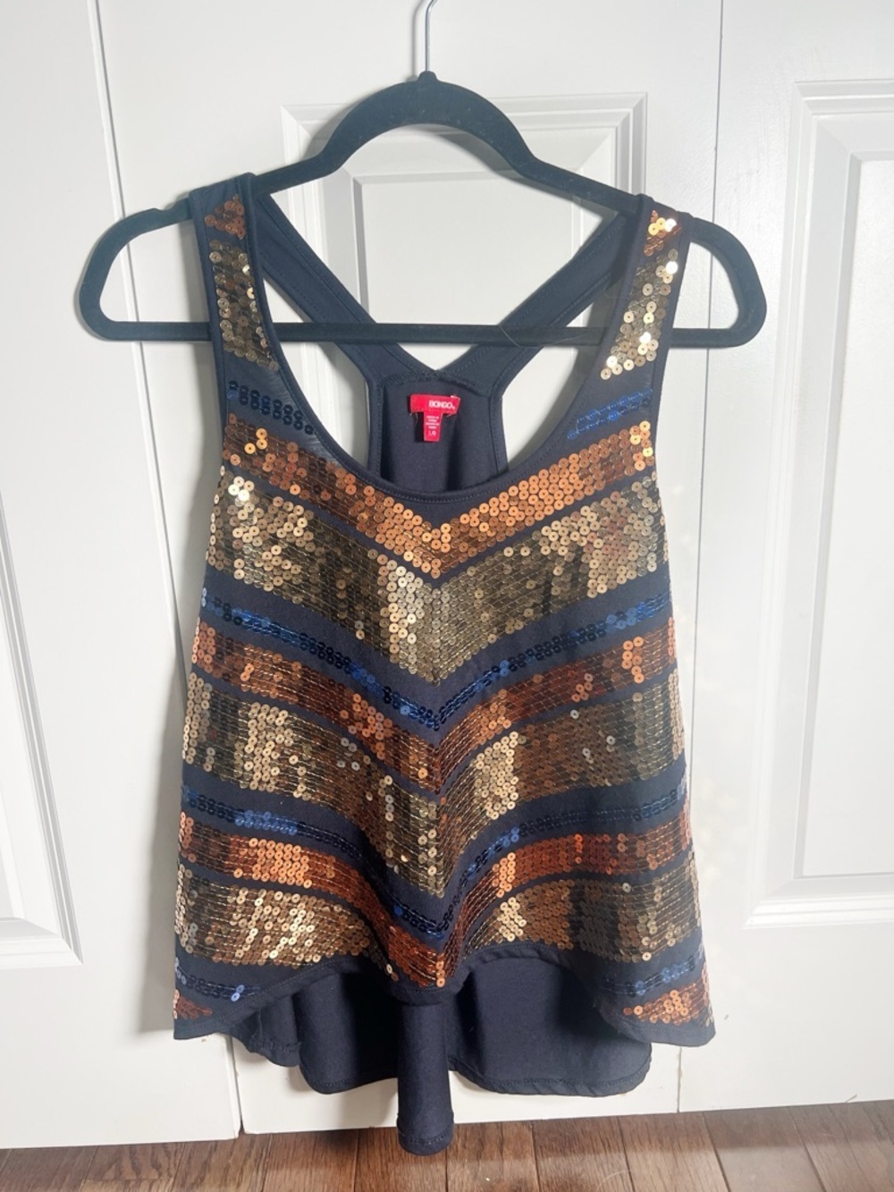 gold, copper & blue chevron sequin Y2K tank | bongo